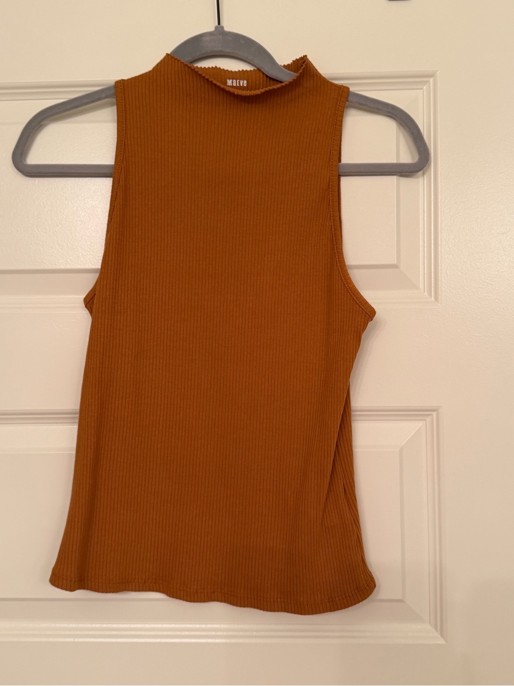 Maeve Ribbed Mock Neck Tank Top - Rust Brown